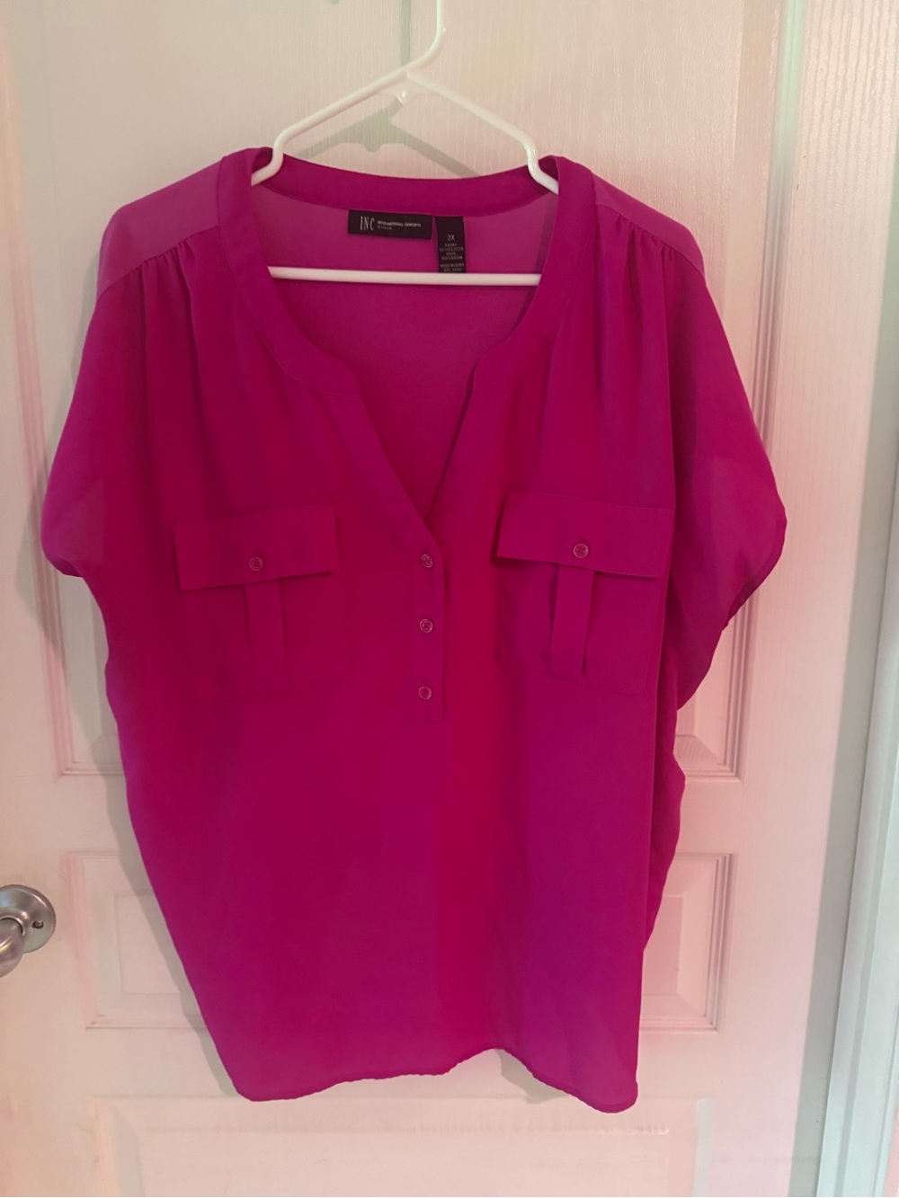 INC International Concepts Fuchsia Short-Sleeve Button Henley Blouse